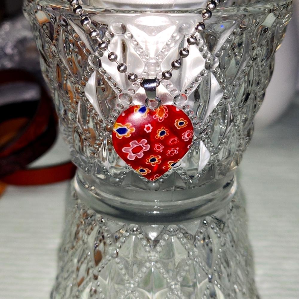 Red Flower Heart Pendent!